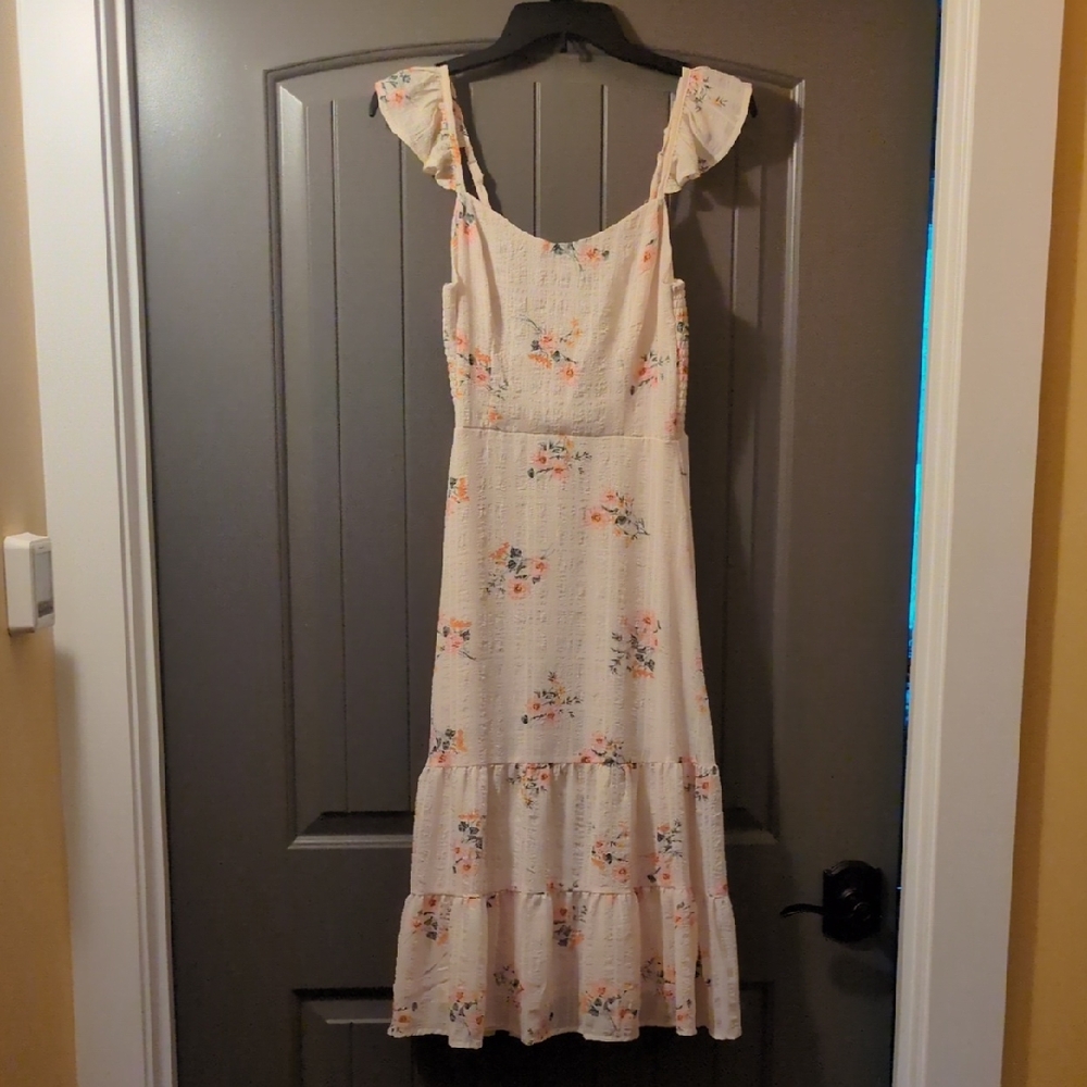 Lily Rose Cream Midi Dress with Peach Floral Print